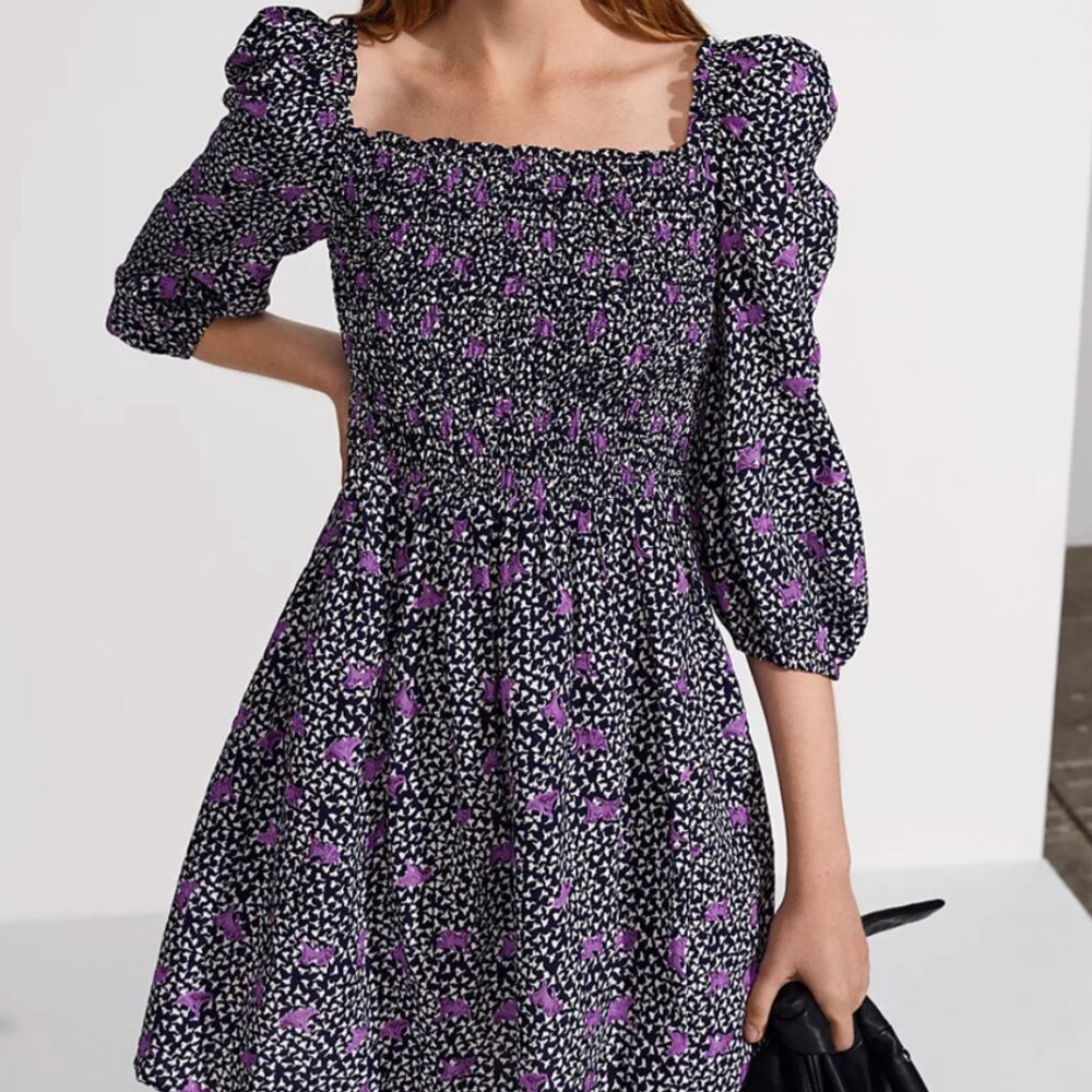Maje Floral Print Smocked Dress with Pockets. Size Med / Large